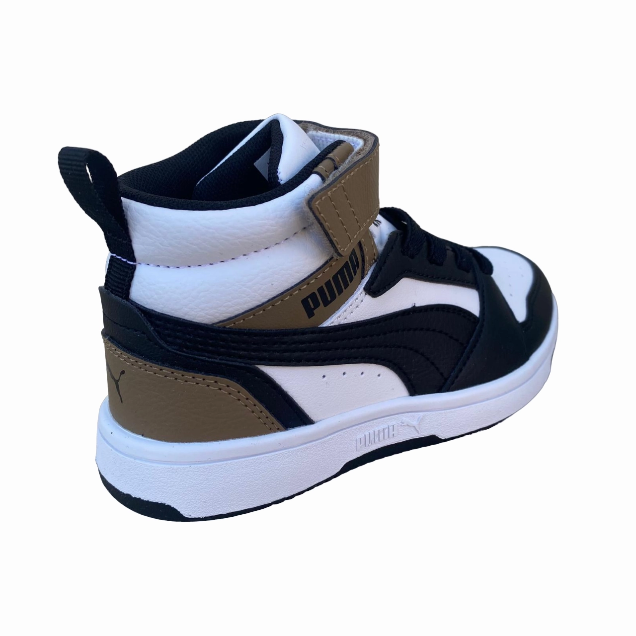 Puma scarpa alta da ragazzi con laccio e strappo Rebound V6 AC+PS 393832-08 bianco-nero-cioccolato multipurpose shoes easy - to - store shoe advantage