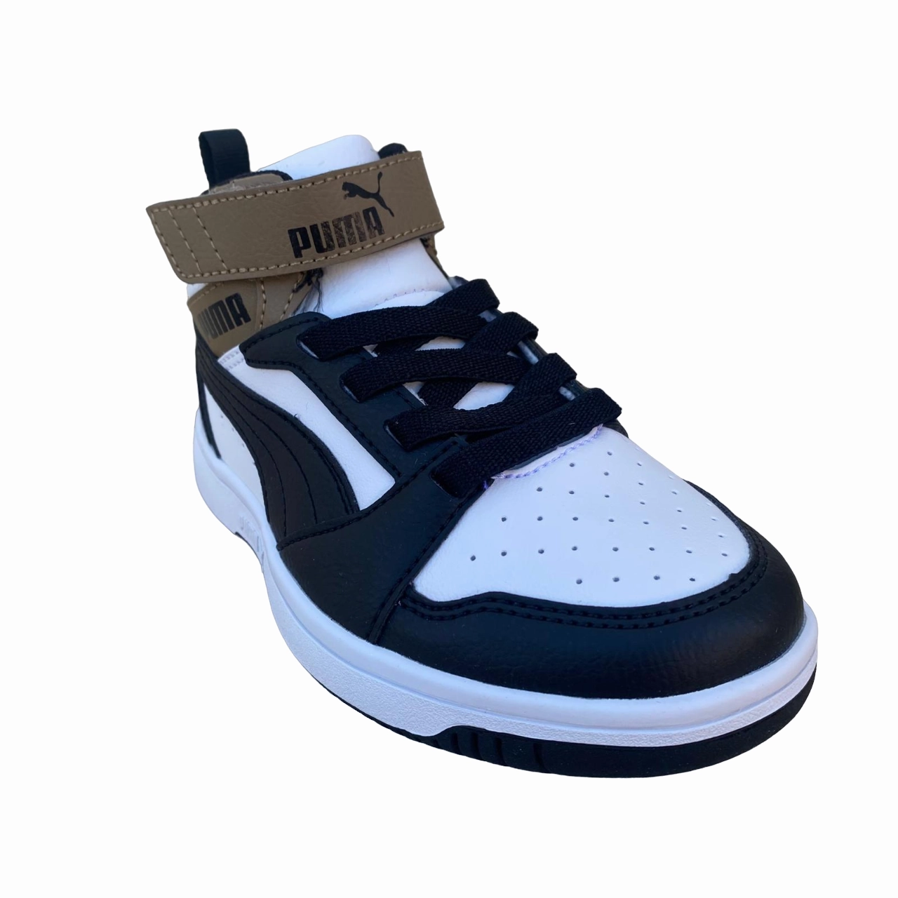 Puma scarpa alta da ragazzi con laccio e strappo Rebound V6 AC+PS 393832-08 bianco-nero-cioccolato Laser Cut Panels