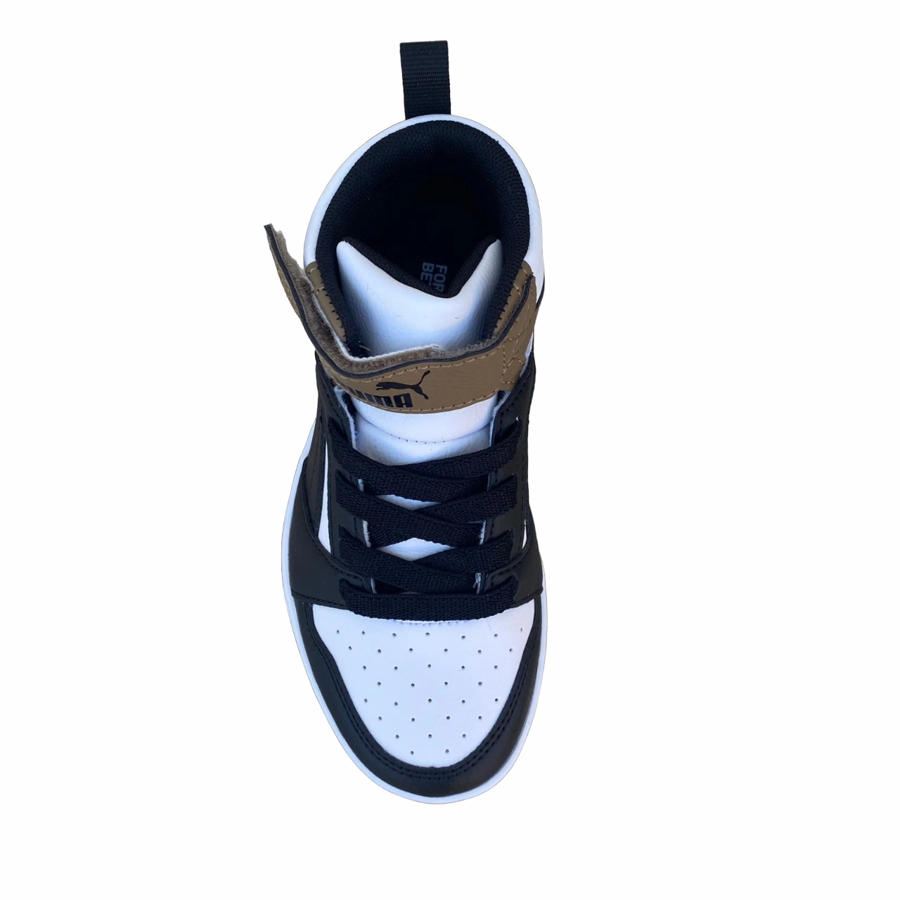 Grip Control Puma scarpa alta da ragazzi con laccio e strappo Rebound V6 AC+PS 393832-08 bianco-nero-cioccolato