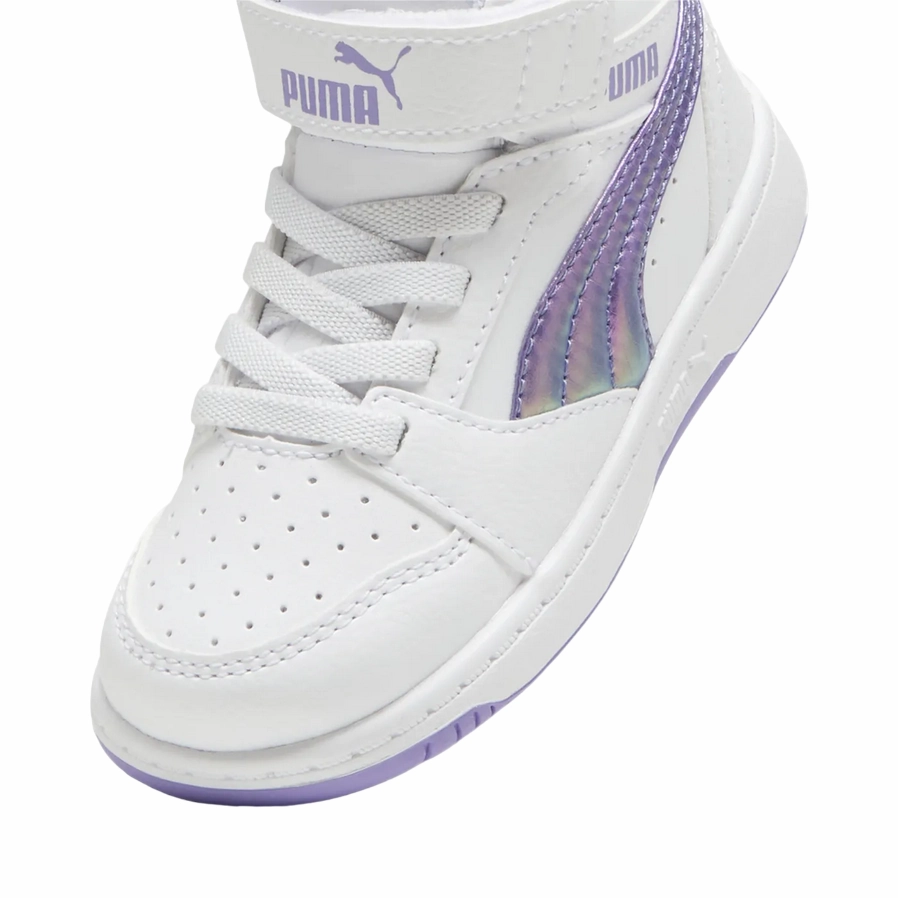 pin - decorated running shoes Puma scarpa sneakers alta da bambina Rebound V6 Mid Bouncy 398727-01 bianco-lavanda