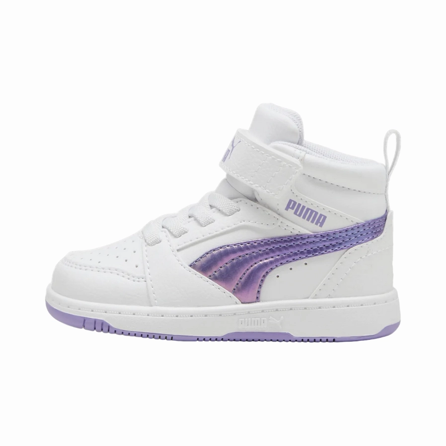 Puma scarpa sneakers alta da bambina Rebound V6 Mid Bouncy 398727-01 bianco-lavanda Training - session Comfortable Collar