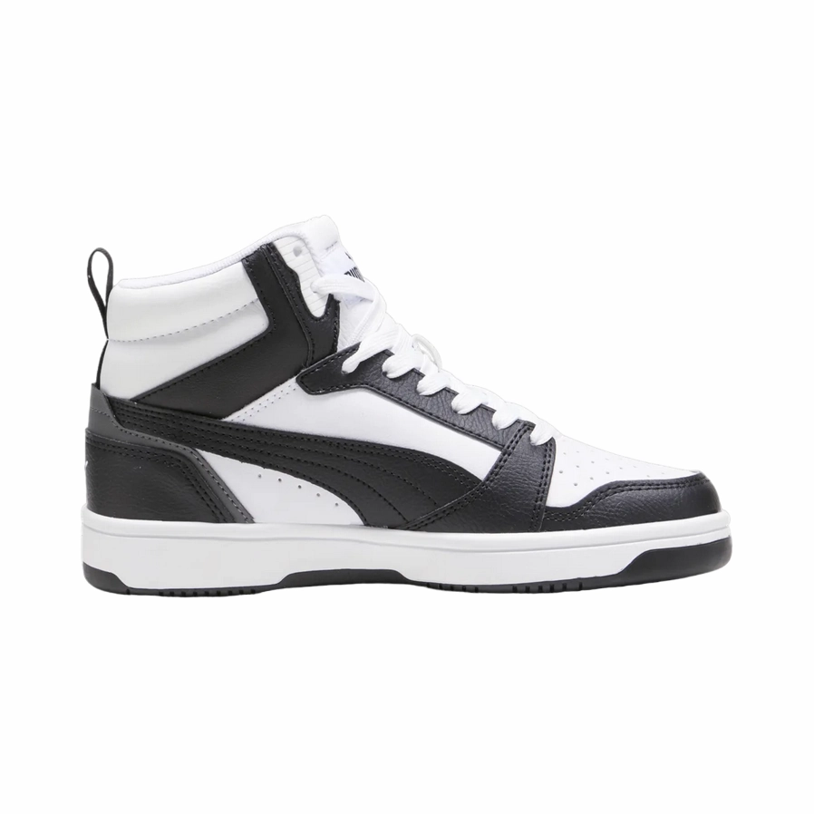Puma scarpa sneakers alta da ragazzi Rebound V6 393831-01 bianco-nero Shock Dispersing Tech Style - conscious