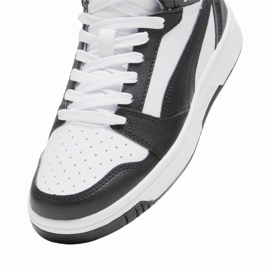 Puma scarpa sneakers alta da ragazzi Rebound V6 393831-01 bianco-nero Cushion Response platform shoes