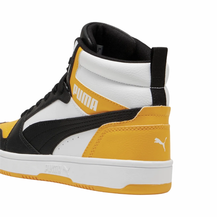Narrow - footed Puma scarpa sneakers alta da ragazzi Rebound V6 393831-19 giallo-bianco-nero