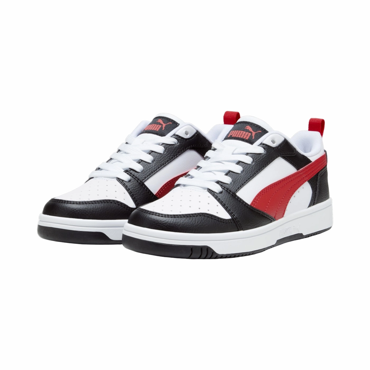Puma scarpa sneakers da ragazzi Rebound v6 393833-04 bianco-nero-rosso Leather Quality