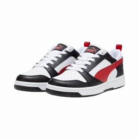 Puma scarpa sneakers da ragazzi Rebound v6 393833-04 bianco-nero-rosso Leather Quality