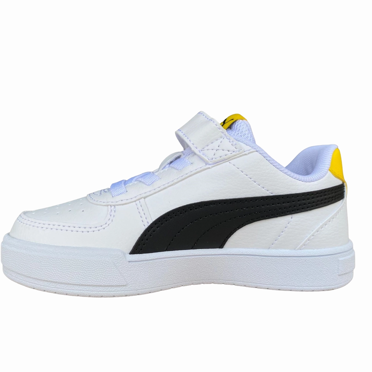 Puma sneakers bassa unisex junior con laccio elastico e velcro Caven AC+PS 389307 14 white-black-yellow toe - spring shoes