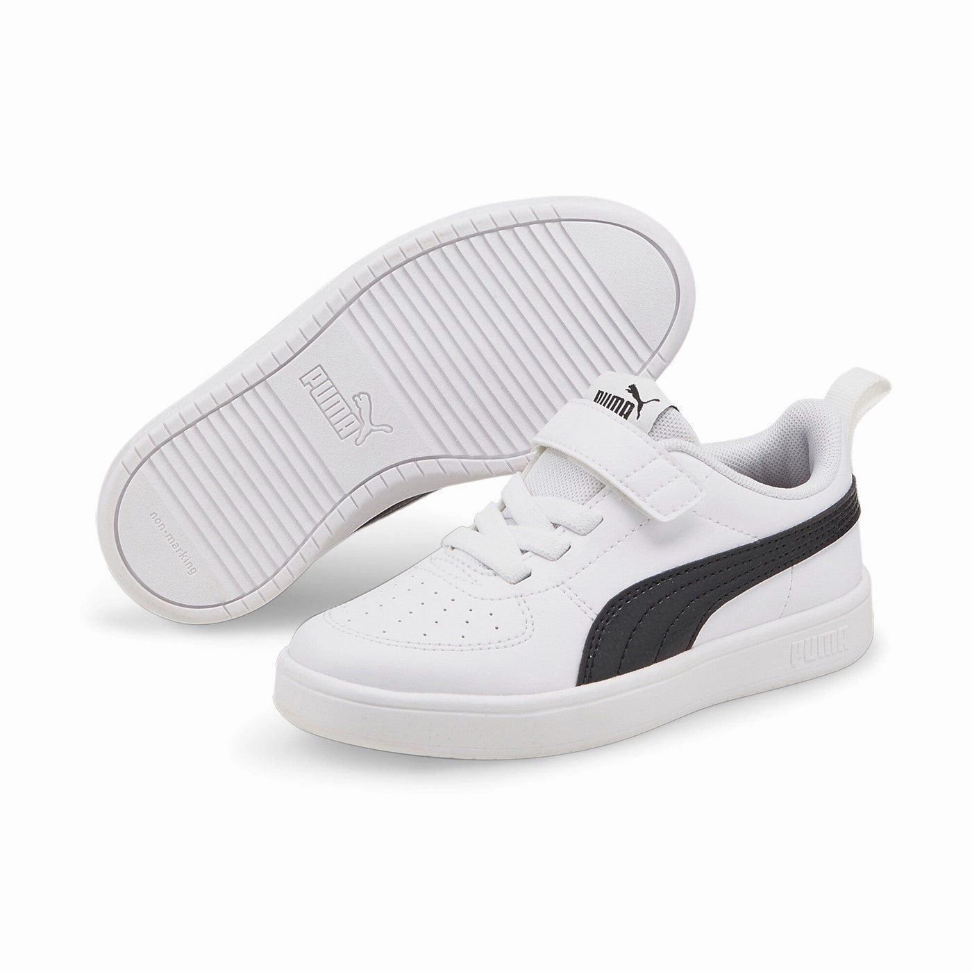 Stylish Design Puma Sneakers da ragazzo con laccio elastico e velcro Rickie AC 385836 03 white-black