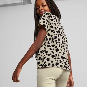 Versatile Layering Puma T-shirt da bambina e ragazza con nodo in fantasia Aminal AOP Knotted Tee G 673523-88 granola