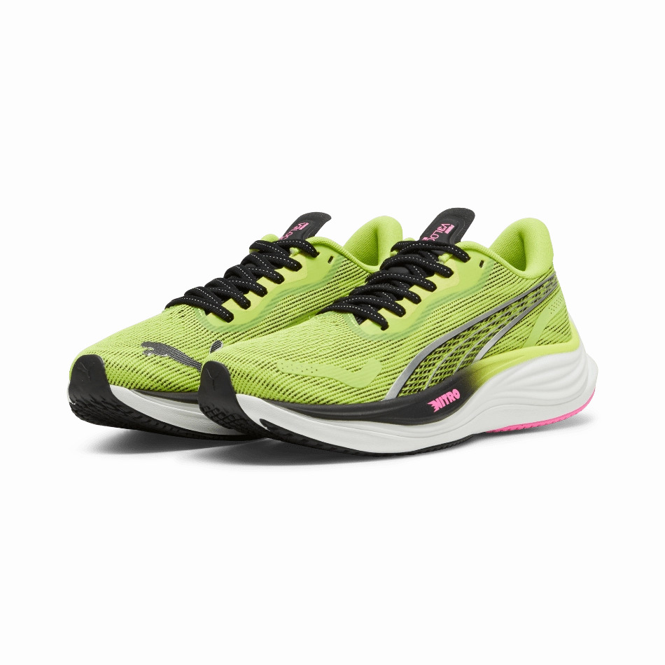 Puma Velocity Nitro 3 Women's  Running Shoes SS24 Lime Pow-PUMA Black-Poison Pink Breathable Insole Cover Micro Adjustable Tongue
