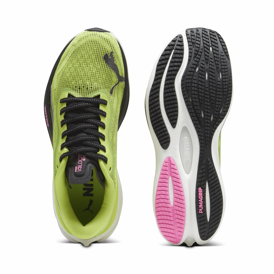Mid Top Design Advanced Motion Guidance Puma Velocity Nitro 3 Women's  Running Shoes SS24 Lime Pow-PUMA Black-Poison Pink
