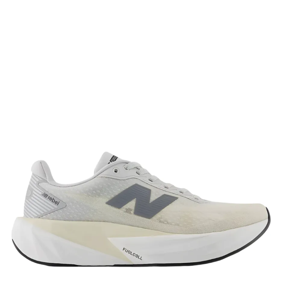 shape fit New Balance Women's Fuelcell Rebel v5 Running Shoes in Linen/Grey Matter/White AW25
