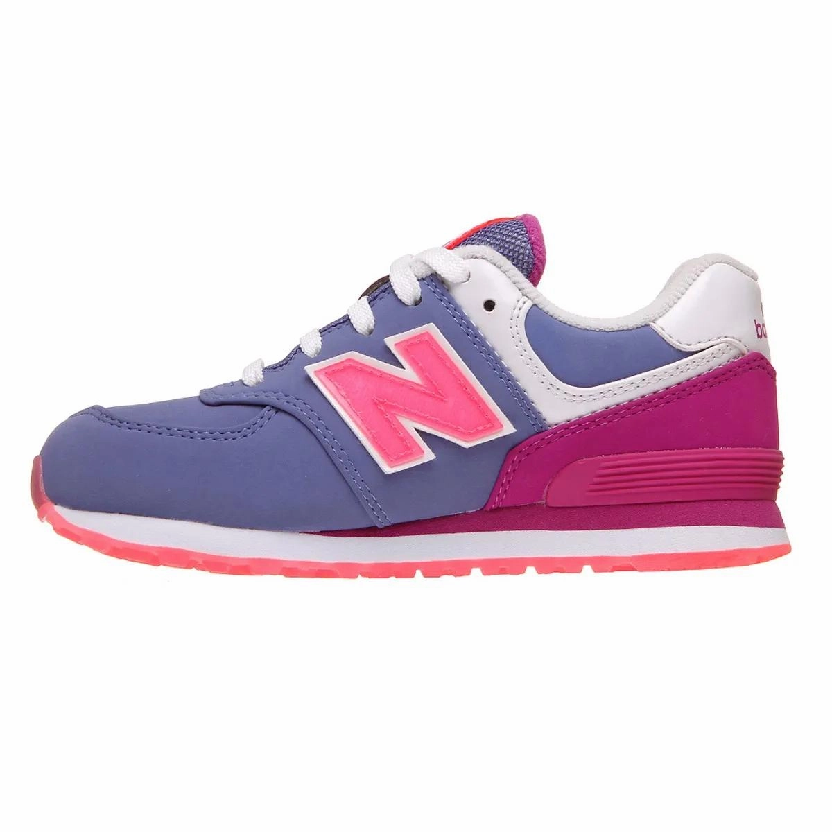 Orthotic Friendly Footbed toe box roomy New Balance scarpa sneakers da ragazza KL574DYG blu grigio fucsia