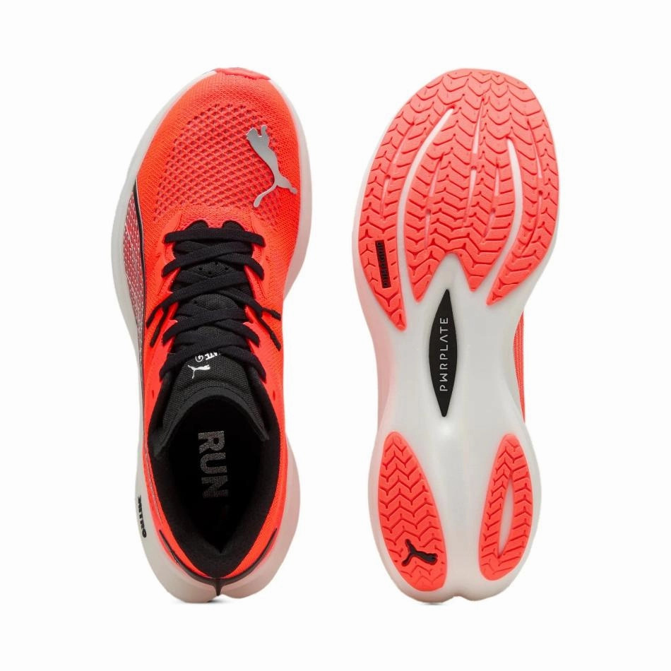 running in an overpass area shoes Puma Men's Deviate NITRO 3 Running Shoes in Glowing Red/PUMA Black SS25