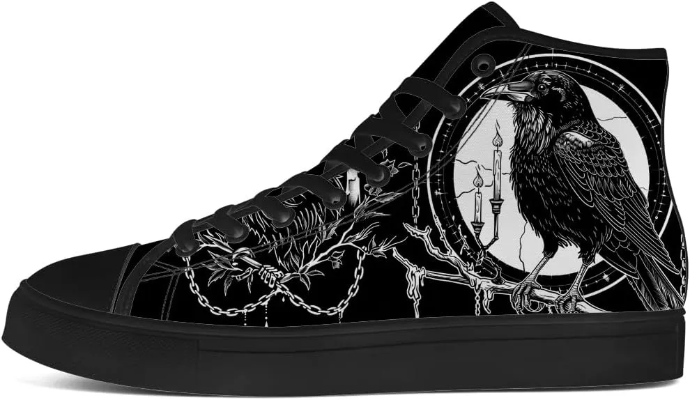 Raven High Top Canvas Shoes for Men Women High Top Sneakers Lace Up Casual Shoes Gifts for Dad Mom