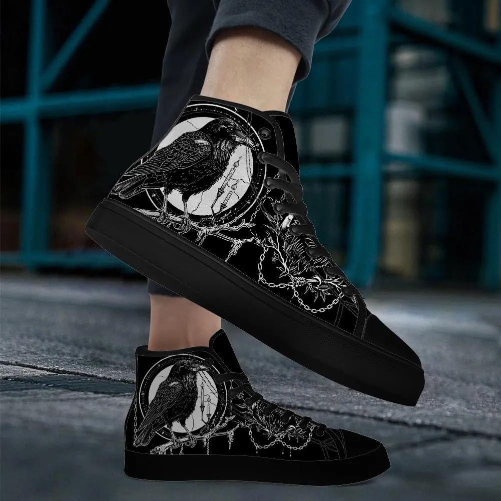 Raven High Top Canvas Shoes for Men Women High Top Sneakers Lace Up Casual Shoes Gifts for Dad Mom