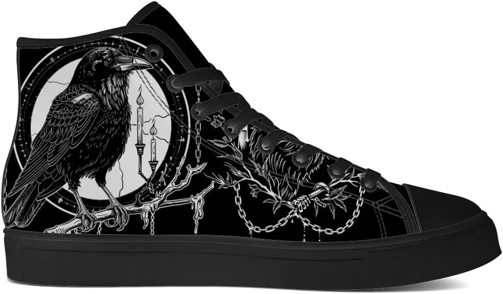 Raven High Top Canvas Shoes for Men Women High Top Sneakers Lace Up Casual Shoes Gifts for Dad Mom