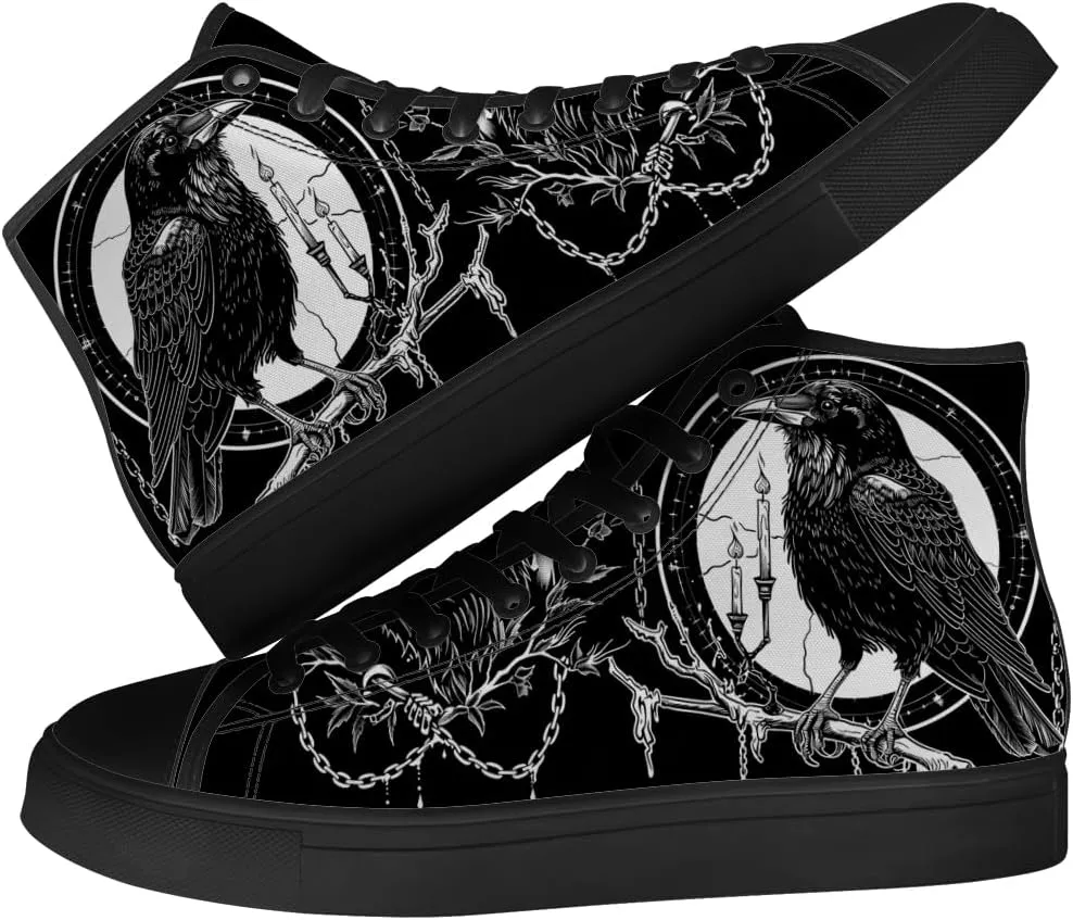 Raven High Top Canvas Shoes for Men Women High Top Sneakers Lace Up Casual Shoes Gifts for Dad Mom