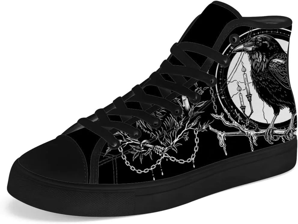 Raven High Top Canvas Shoes for Men Women High Top Sneakers Lace Up Casual Shoes Gifts for Dad Mom