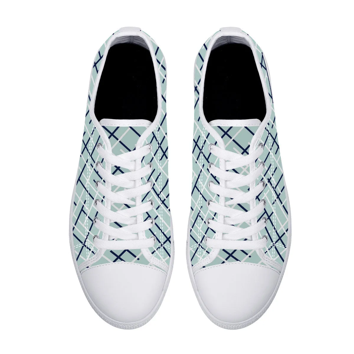 Real White Logo on Aqua with Abstract Line Design Canvas Sneakers