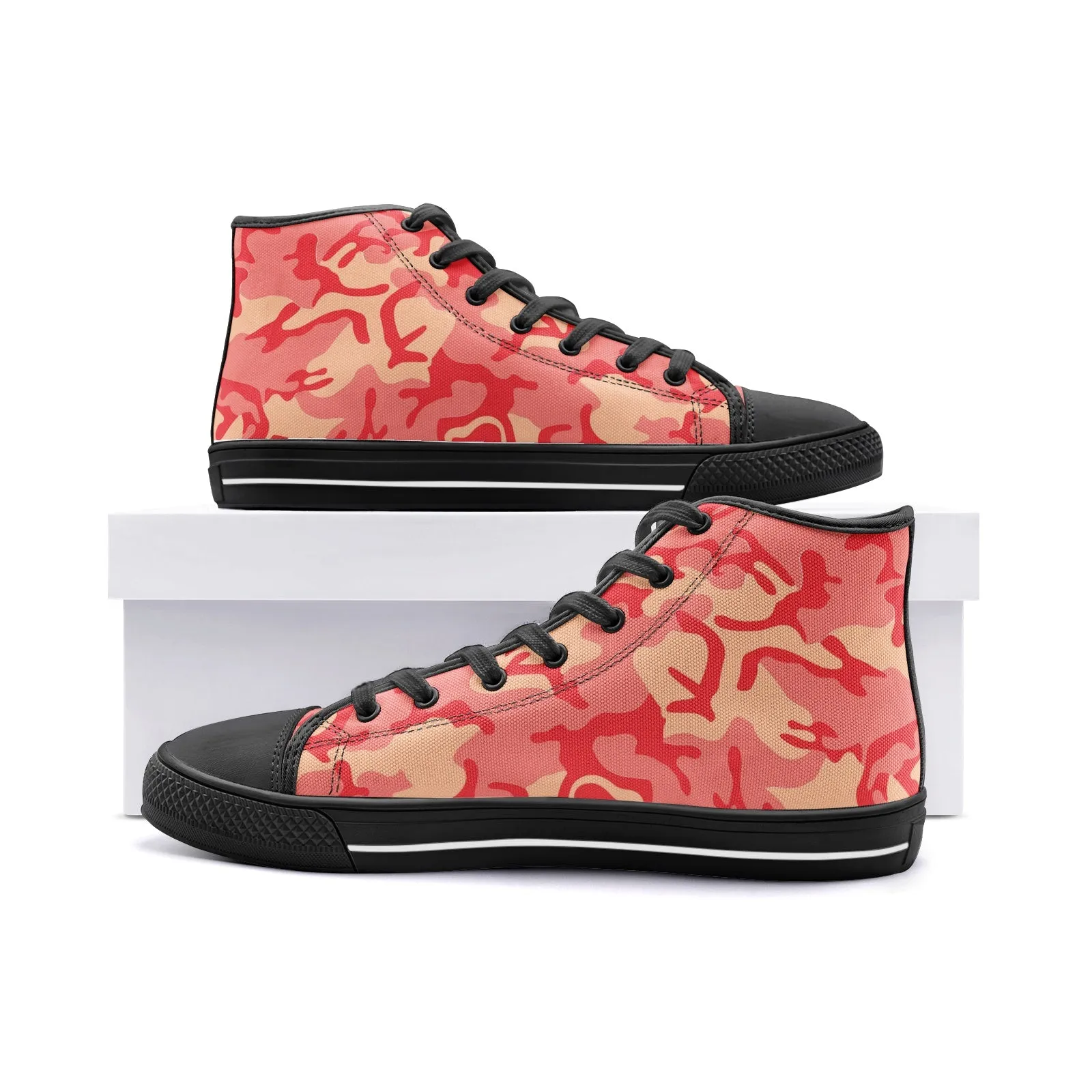 Red Coral Camouflage Unisex High-Top Canvas Shoes