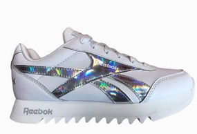 road use Reebok scarpa sneakers da ragazza Royal CL Jog 2 Plat Kid FV1309 bianco-argento