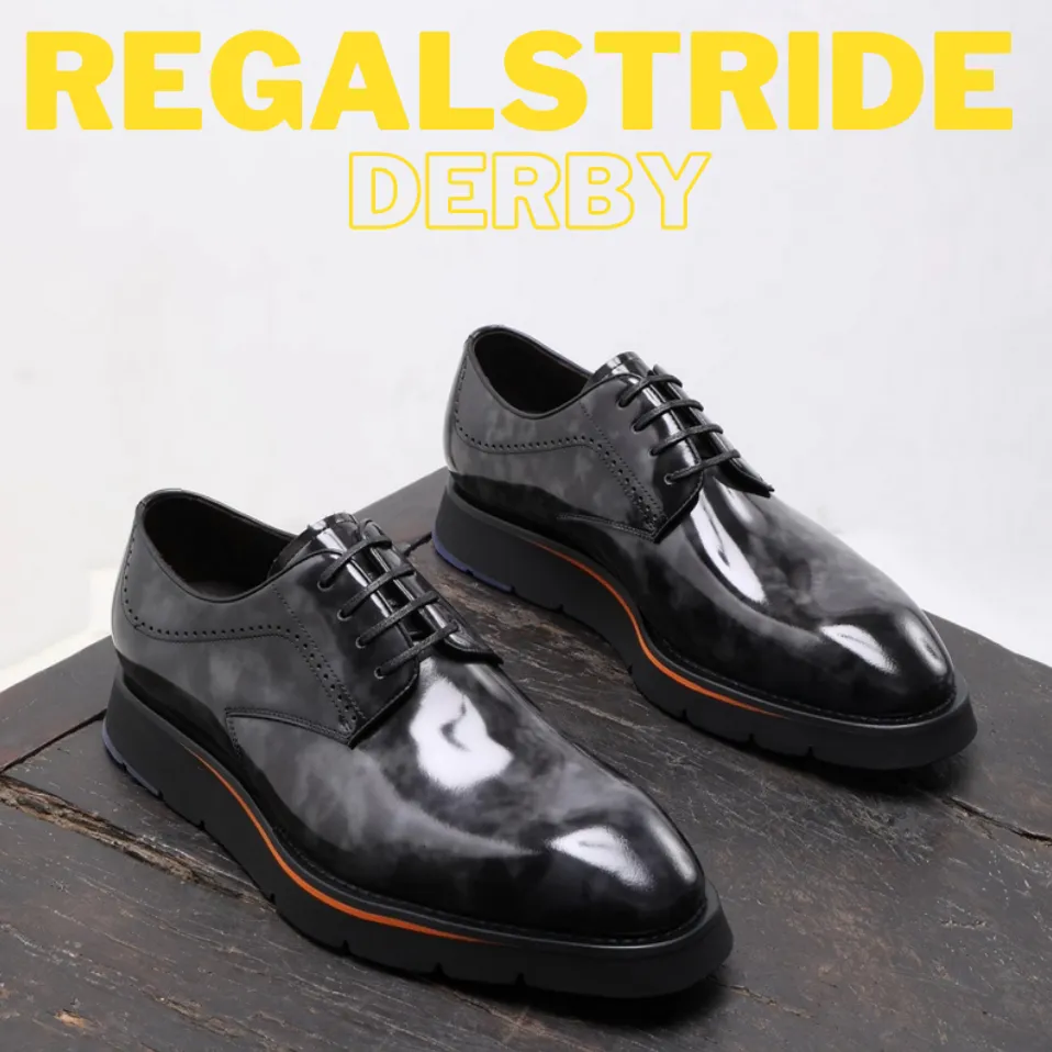 RegalStride Derby Shoes:Italian XL EXTRALIGHT Sole Black Leather Shoes