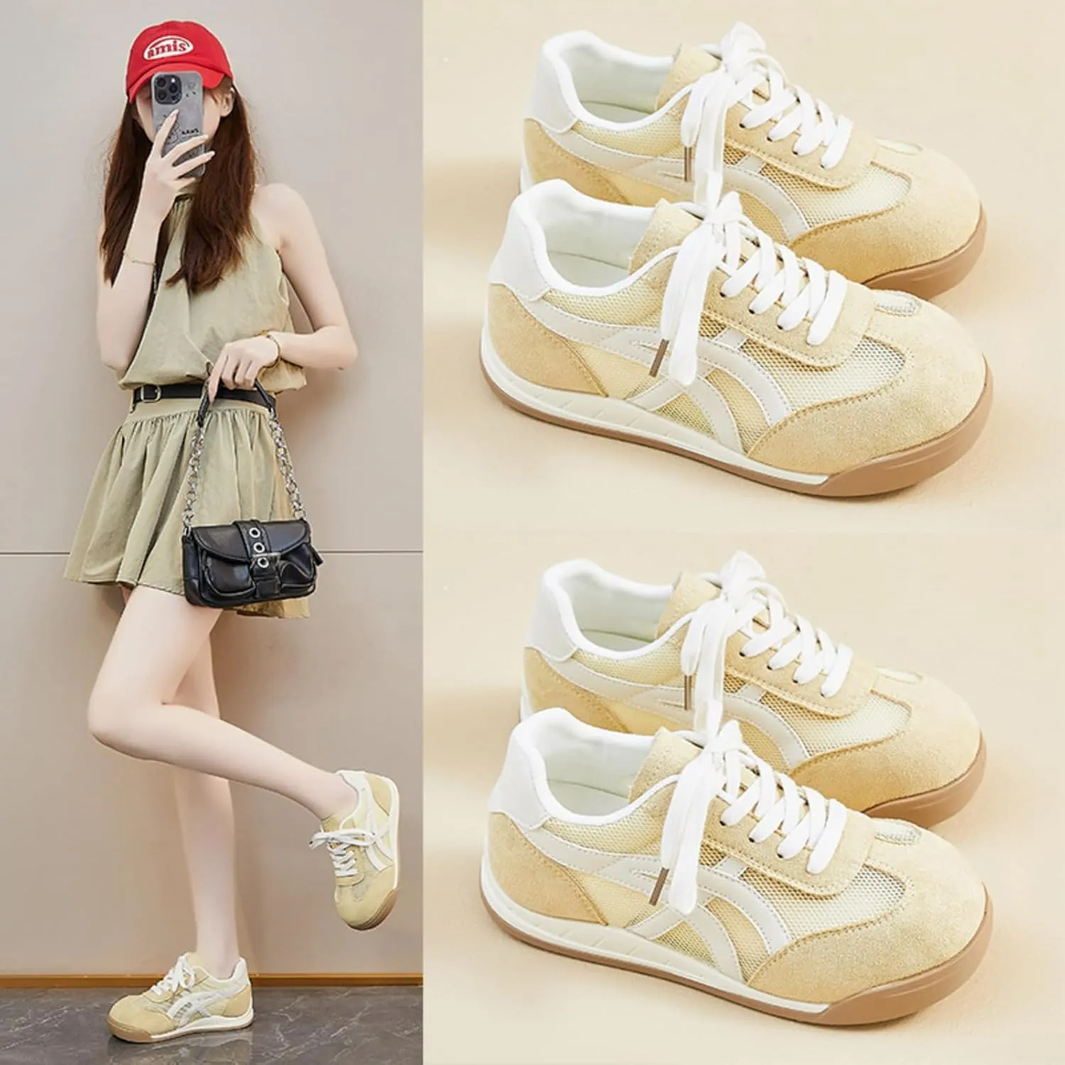 Retro Chunky Platform Sneakers Women Y2K Aesthetic 1.2" Height Increase Breathable Summer Mesh Casual Outfit Walking Shoes