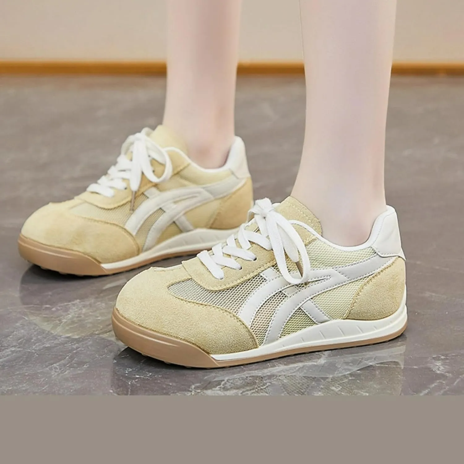 Retro Chunky Platform Sneakers Women Y2K Aesthetic 1.2" Height Increase Breathable Summer Mesh Casual Outfit Walking Shoes