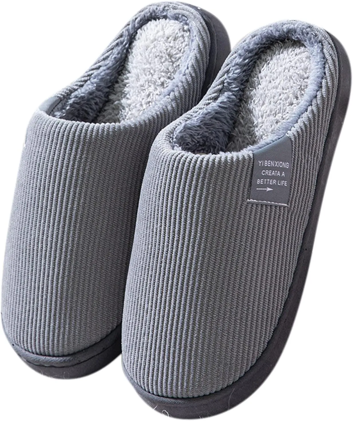 Roorsily Men's Fuzzy Slippers Fleece Lined Warm Cotton Slippers Lightweight Flat Soled Slippers Comfort Indoor Slippers
