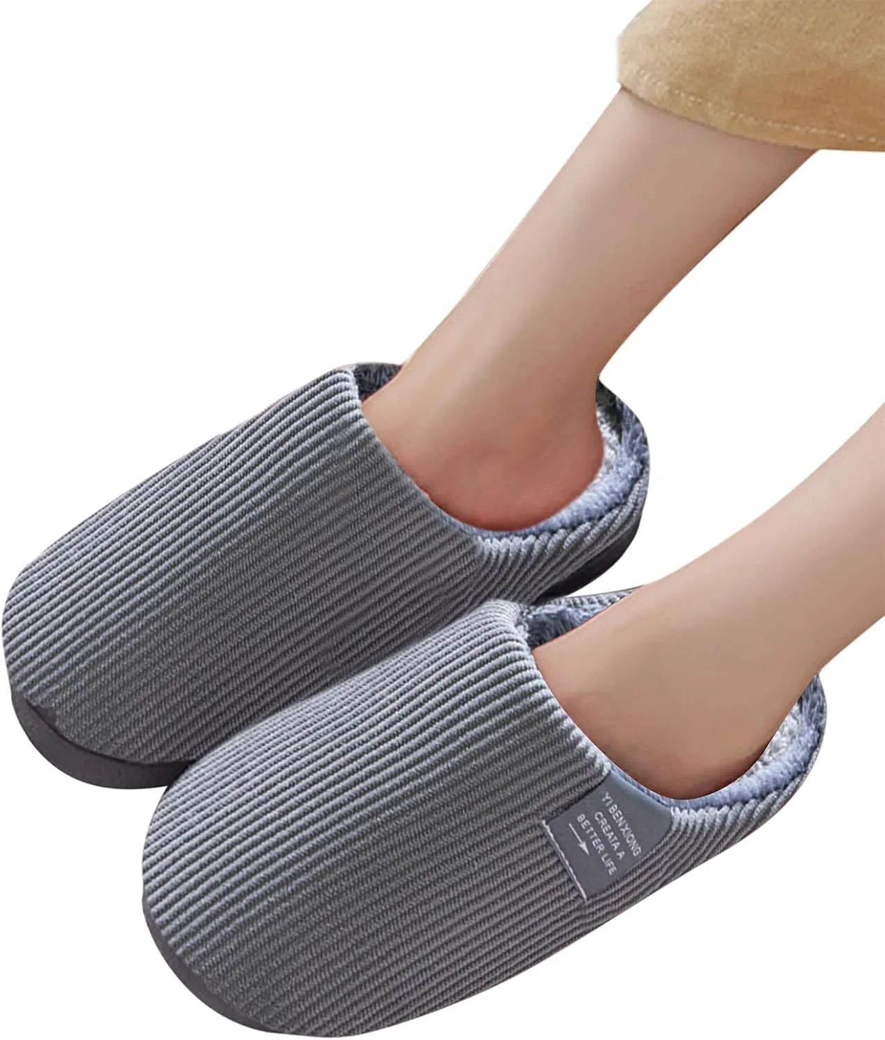 Roorsily Men's Fuzzy Slippers Fleece Lined Warm Cotton Slippers Lightweight Flat Soled Slippers Comfort Indoor Slippers