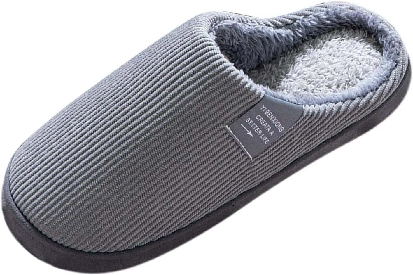 Roorsily Men's Fuzzy Slippers Fleece Lined Warm Cotton Slippers Lightweight Flat Soled Slippers Comfort Indoor Slippers