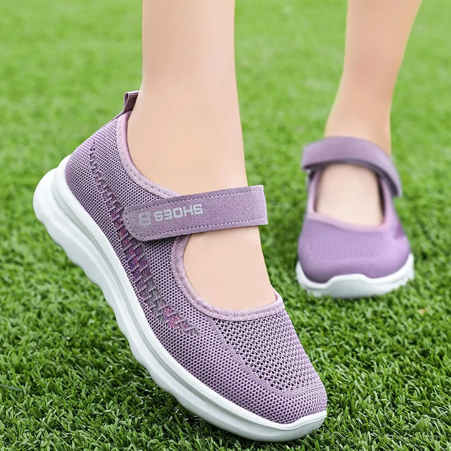 Running Shoes for Women Flat Bottom Non Slip Mesh Breathable Shoes Hook Loop Recovery Shoes for Elderly Women