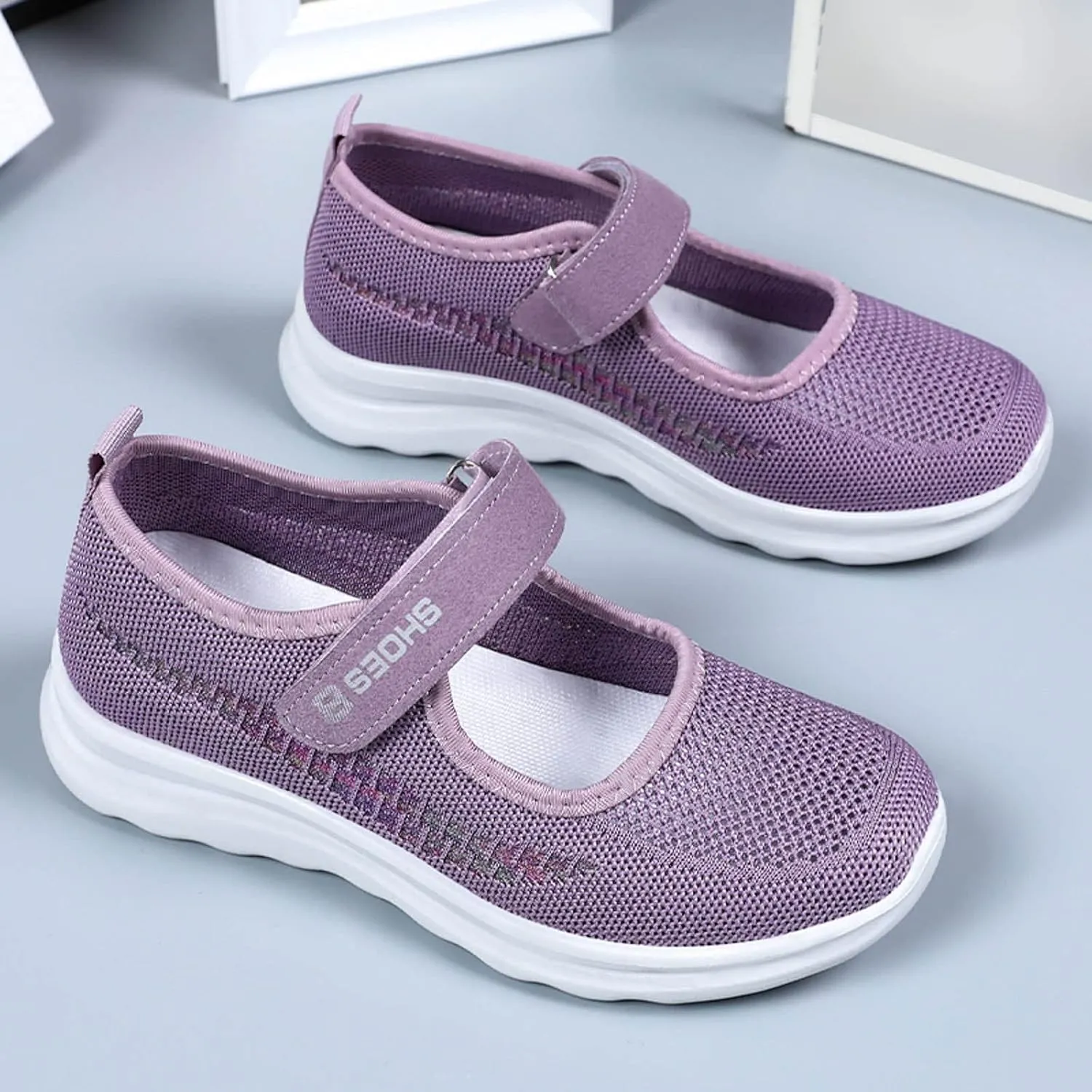 Running Shoes for Women Flat Bottom Non Slip Mesh Breathable Shoes Hook Loop Recovery Shoes for Elderly Women