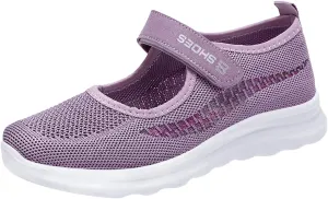 Running Shoes for Women Flat Bottom Non Slip Mesh Breathable Shoes Hook Loop Recovery Shoes for Elderly Women