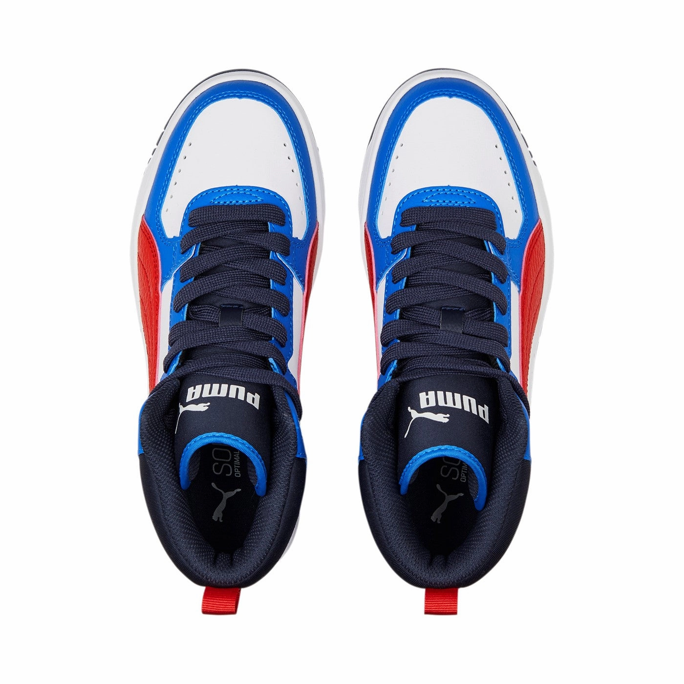 kids' athletic footwear speed - work running shoes Puma Sneakers alta da ragazzo Rebound JOY Jr 388447 04 White-Burnt Red-Victoria Blue-Parisian Night