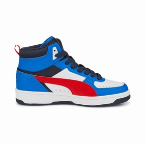 Puma Sneakers alta da ragazzo Rebound JOY Jr 388447 04 White-Burnt Red-Victoria Blue-Parisian Night motion - control - feature shoes