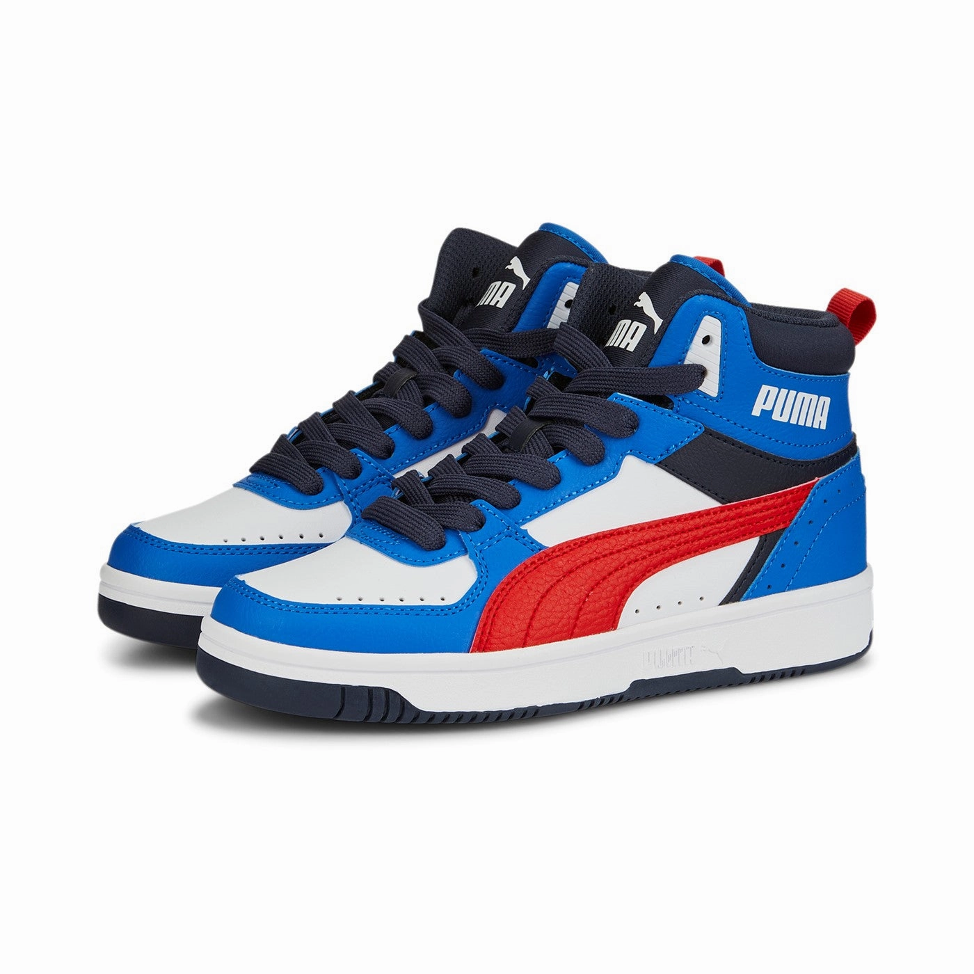 Balanced Puma Sneakers alta da ragazzo Rebound JOY Jr 388447 04 White-Burnt Red-Victoria Blue-Parisian Night