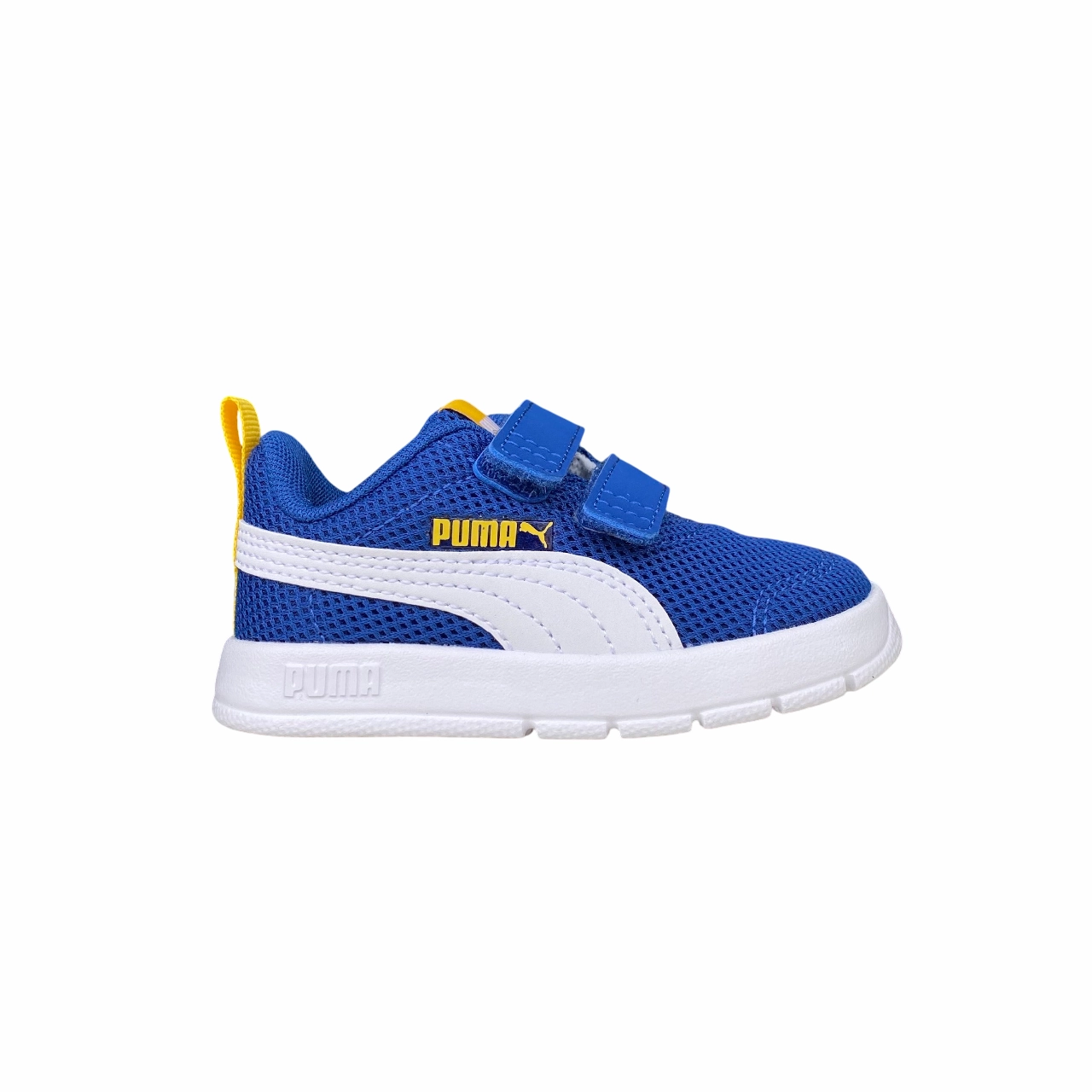 Puma scarpa da ginnastica con strappo da bambino Courtflex V3 Mesh 398086-05 blu-bianco arch - support feature shoes