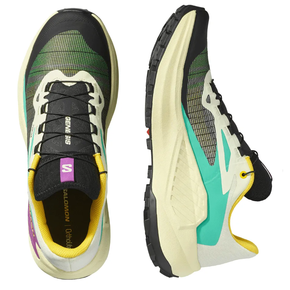 natural leather shoe quality Salomon Men's Genesis Running Shoes in Transparent Yellow/Black/Willowherb AW25