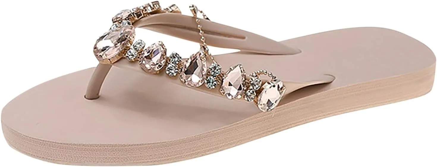 Sandals Women Dressy Summer Sparkly Rhinestone Bohemian Flip Flops Thong Platform Sandals Clip Toe Glitter Beach Sandals