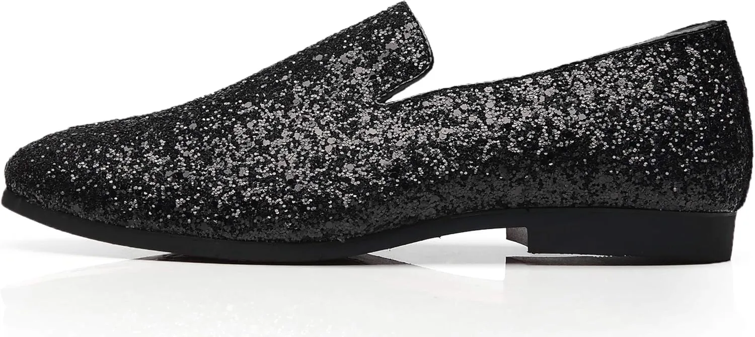 Santimon Mens Glitter Loafers Slip-On Dress Shoes  Sparkly Tuxedo & Suit Shoes for Weddings, Parties, and Formal Events