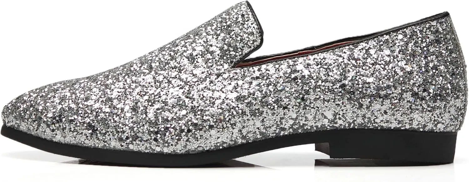 Santimon Mens Glitter Loafers Slip-On Dress Shoes  Sparkly Tuxedo & Suit Shoes for Weddings, Parties, and Formal Events