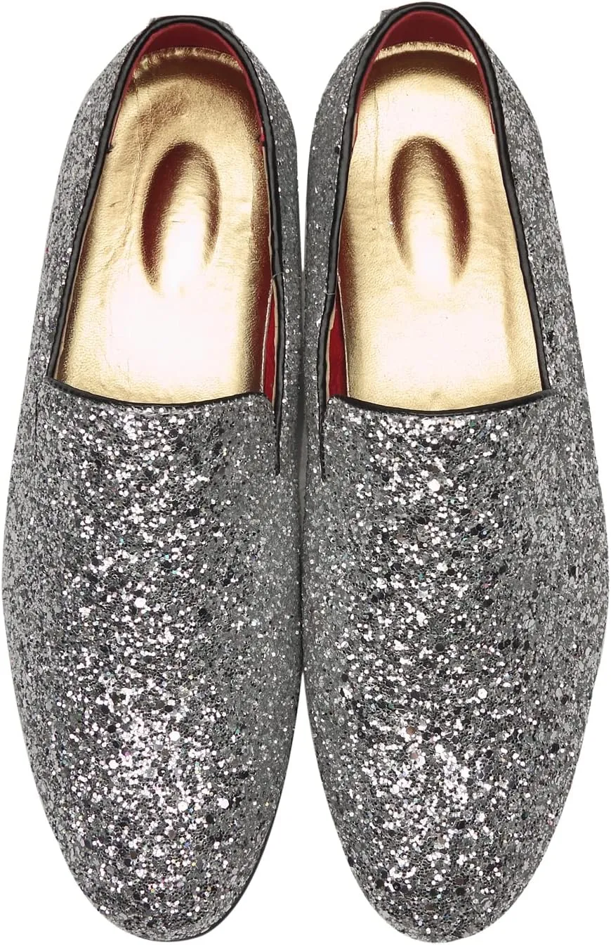 Santimon Mens Glitter Loafers Slip-On Dress Shoes  Sparkly Tuxedo & Suit Shoes for Weddings, Parties, and Formal Events