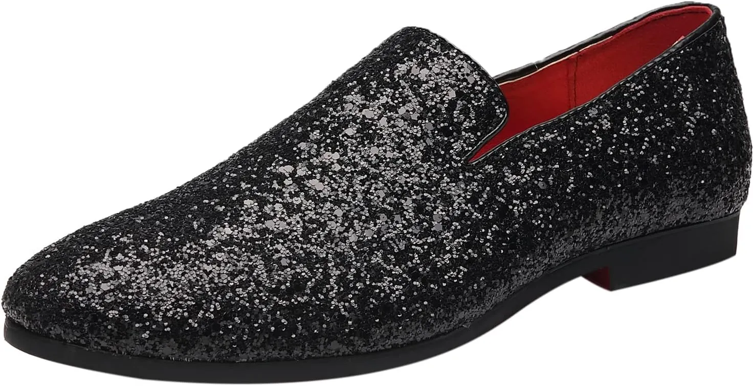 Santimon Mens Glitter Loafers Slip-On Dress Shoes  Sparkly Tuxedo & Suit Shoes for Weddings, Parties, and Formal Events