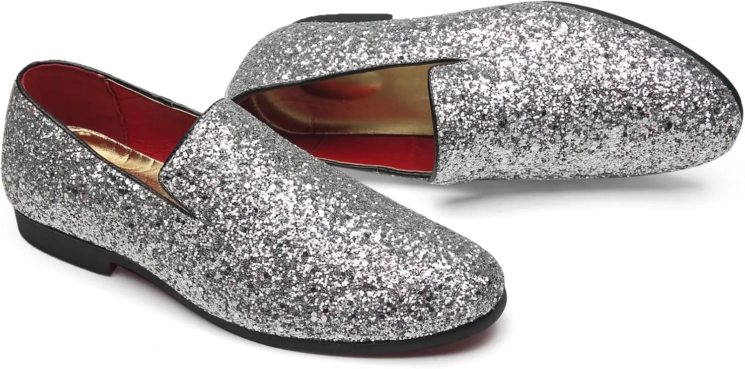 Santimon Mens Glitter Loafers Slip-On Dress Shoes  Sparkly Tuxedo & Suit Shoes for Weddings, Parties, and Formal Events