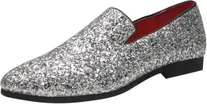 Santimon Mens Glitter Loafers Slip-On Dress Shoes  Sparkly Tuxedo & Suit Shoes for Weddings, Parties, and Formal Events
