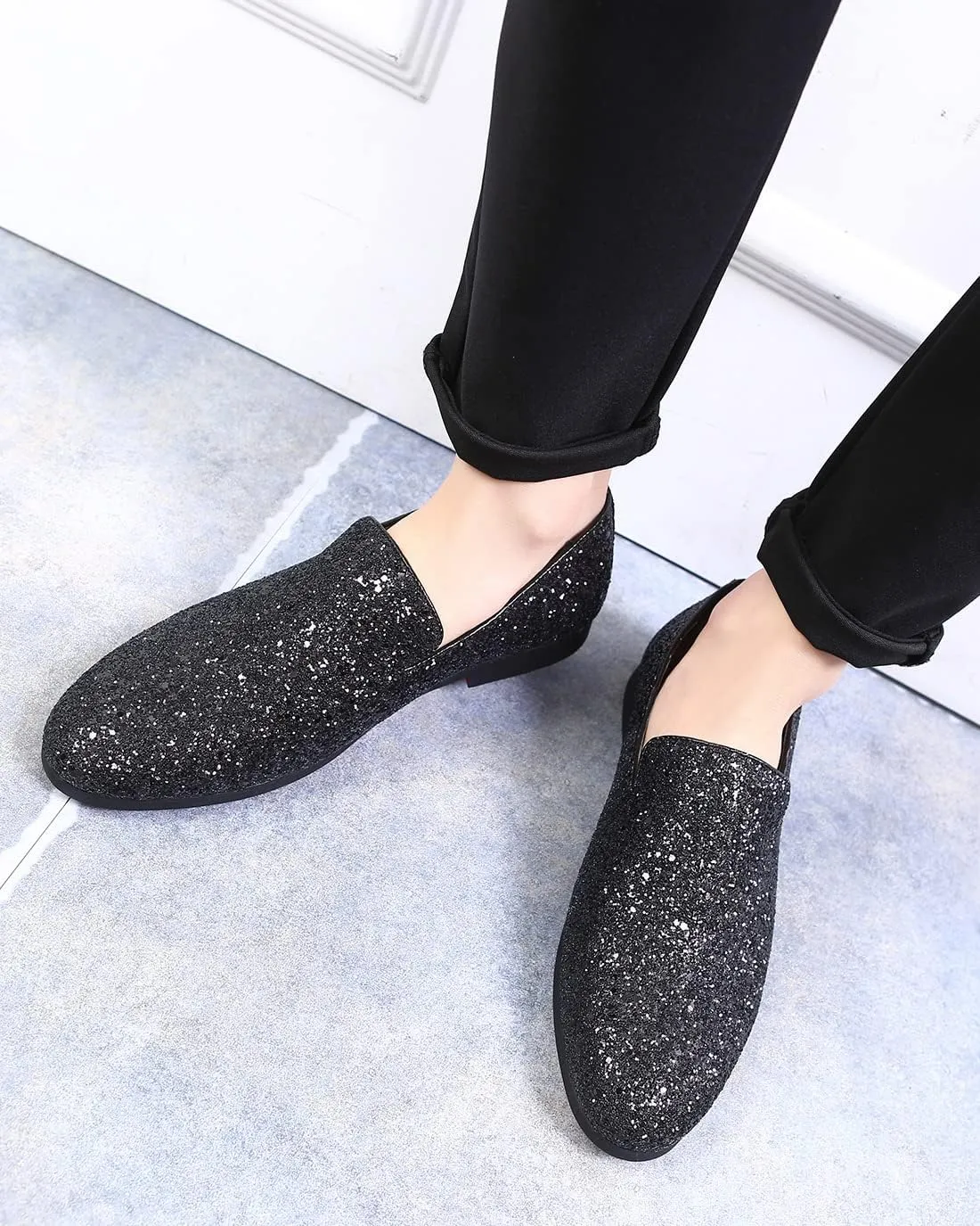 Santimon Mens Glitter Loafers Slip-On Dress Shoes  Sparkly Tuxedo & Suit Shoes for Weddings, Parties, and Formal Events