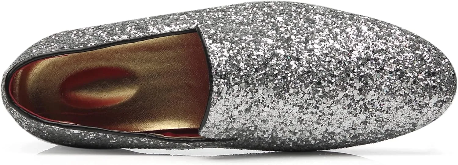 Santimon Mens Glitter Loafers Slip-On Dress Shoes  Sparkly Tuxedo & Suit Shoes for Weddings, Parties, and Formal Events