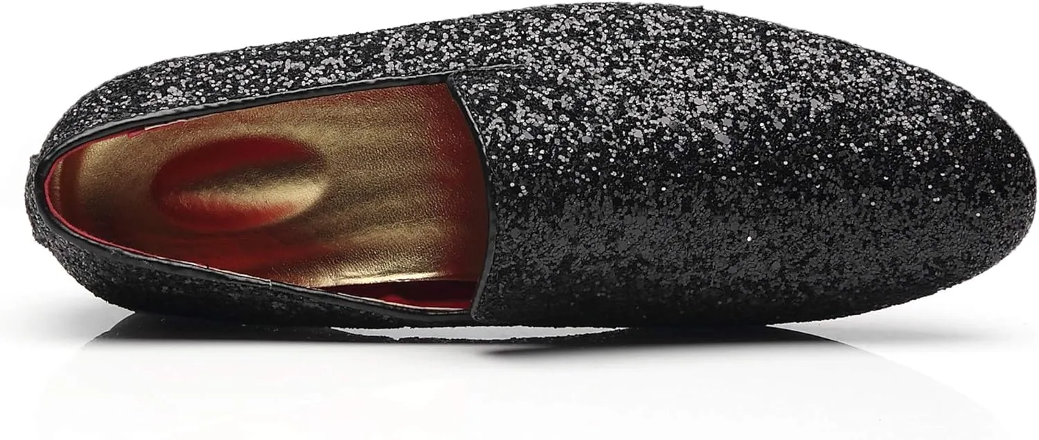Santimon Mens Glitter Loafers Slip-On Dress Shoes  Sparkly Tuxedo & Suit Shoes for Weddings, Parties, and Formal Events